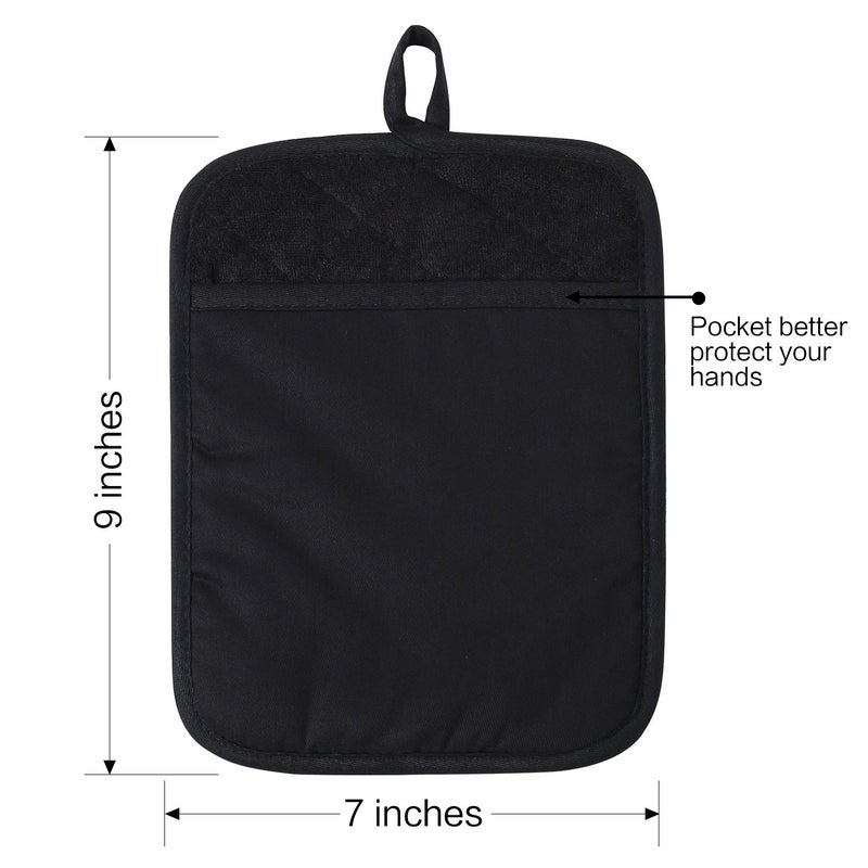 Lifaith 100% Cotton with Silicone Kitchen Everyday Basic Pot Holder Heat Resistant Coaster Potholder Oven Mitts with Pocket for Cooking and Baking Set of 2 Black - Image 5